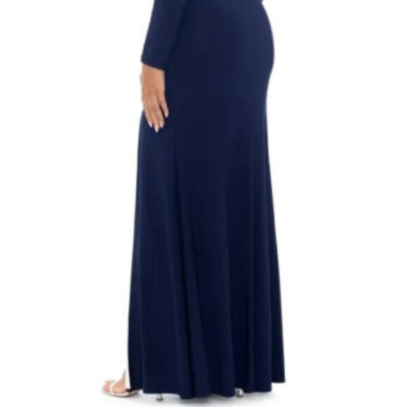 Xscape Navy Blue Rhinestone Embellished Long Sleeve Gown - Picture 4 of 5